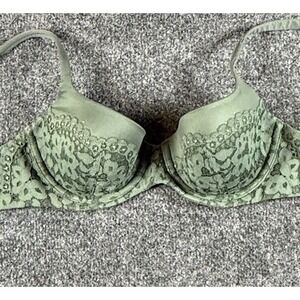 Victoria's Secret Lace Demi Bra 36B Green Underwire Body by Victoria Padded